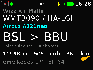 Adatlap: WMT3090 / HA-LGI, Wizz Air Malta, Airbus A321neo, BSL > BBU, 11598 m, 905 km/h, 36,1 km