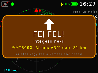 Narancs riasztás-felirat felfelé nyíllal: FEJ FEL! Integess neki!